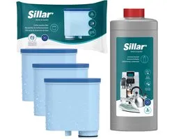 Kit d'entretien Sillar pour machines à café Philips Saeco - 3 filtres à eau - remplacement pour CA6903 - compatible avec Incanto, Intelia Deluxe, GranBaristo, LatteGo + 1 détartrant 1L