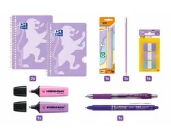 Back to School - Schoolset - Collegeblok A4+, Pennen, Markeerstiften & Indextabs - Scholieren en Studenten - Pastel Paars