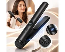 Draadloze Stijltang - Oplaadbare Haarstyler - 4 Temperatuurstanden 140-200°C - 4000mAh - Keramische Platen - USB-C Oplaadbaar - Compacte Reisstijltang - Voor Thuis en Onderweg - Zwart