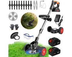 Débroussailleuse électrique sans fil 21V - Coupe-bordures avec 2 batteries - Coupe-bordures de jardin - 3 types de lames - Coupe-herbe adapté au jardin et à la cour