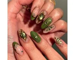 24 Stück Press On Nails Grün mit Sternen-Glitzer - Künstliche Nägel 3D-Design - Inklusive Kleber Nagelfeile für Frauen Mädchen Nails Art