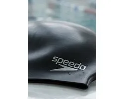Speedo Plain Moulded Silicone Cap Badmuts Dames en Heren - Voorgevormde Zwemmuts met Ergonomisch 3D Design - Beschermt het Haar tegen Chloor - Minder Weerstand in het Water - Zwart - One size