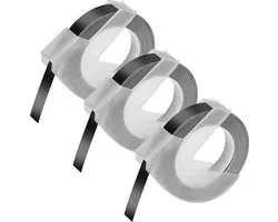 Label compatible Dymo Omega/Junior/Motex E-101/E303 - Label 520109 9 mm x 3 m - Set van 3 zwarte 3D-markeringslinten met reliëf
