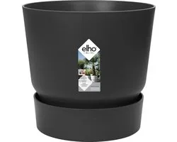 Elho Greenville Rond 14 - Pot De Fleurs avec un Réservoir d'eau Intégré - Interieur & Extérieur - Plastique 100% Recycle - Ø 14.0 x H 13.4 cm - Living noir
