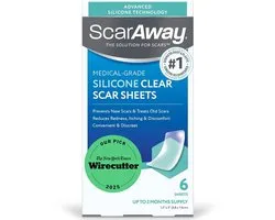 ScarAway Clear Silicone Scar Sheets – Transparante Siliconen Littekensheets – Voor Nieuwe en Bestaande Littekens – 6 Sheets - 3,8 x 7,6 cm