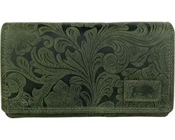 Arrigo Portemonnee Dames - Portefeuille Dames - Leer - Bloemenprint - Groen