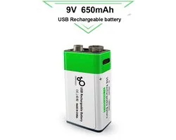 USB herlaadbare / oplaadbare 9V batterijen - 5400mWh, 600mAh - Lithium - 2 stuks per pak - merk: Vigor-e