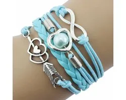 Fako Bijoux® - Multi Armband - Infinity Hart Cupido - Lichtblauw