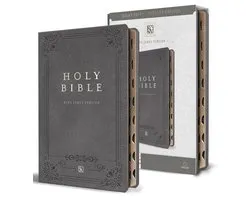 KJV Large Size Giant Print Editions- KJV Holy Bible, Giant Print Thinline Edition, Large Format, Gray Premium Imitation Leather, Red Letter, Thumb Index, Ribbon Marker