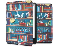 kwmobile e-reader hoesje geschikt voor Amazon Kindle Paperwhite 11. Generation 2021 hoes - E reader flip case met magnetische sluiting - Ereader cover - bibliotheek design in meerkleurig