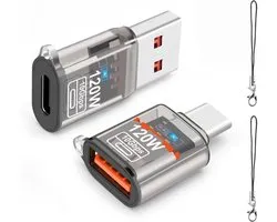120W USB to C Adapter (2 Pack), Fast Charging, Headphone Jack & Data Transfer, 3-in-1 USB-A to C-Type OTG Transparent - ShopVlot