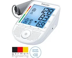 Beurer BM 49 Voice Bloeddrukmeter bovenarm – Voorleesfunctie in Nederlands/Duits/Frans/Italiaans – XL verlicht display - Risico-indicator – Onregelmatige hartslag – 2 Gebruikersgeheugen – Incl. batterijen - 5 Jaar garantie