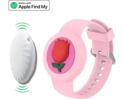 MicFlip - Armband kind geschikt voor Apple Airtag - Inclusief tracker - Tracker kind - MFI gecertificeerd door Apple - Bluetooth tracker - Onbeperkte lokalisering - Zonder abonnement - Met geluidssignaal - Waterdicht - Roos