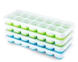 4 pièces - moule à glaçons en Siliconen avec couvercle - 14 compartiments par plateau - sans BPA - bac à glaçons - gain de place - fond express - empilable - rectangulaire - Blauw /vert