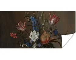 Affiche Fleurs dans un vase Wan-Li et coquillages - Peinture de Balthasar van der Ast - 80x40 cm