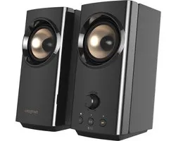Creative T60 2.0 compacte Hi-Fi-desktopluidsprekers met Clear Dialog en Surround door Sound Blaster, USB-C-audio, microfoon- en headsetpoorten, Bluetooth 5.0, piekvermogen tot 60 W