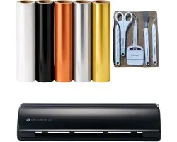 Silhouette Cameo 5α Zwart – Metallic Creative Starterpakket – Snijplotter met Vinyl, Flexfolie, Toolset & Applicatiefolie – Complete DIY Set