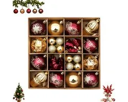 42 pièces boules de Noël pour sapin de Noël - décorations de sapin de Noël rétro boule pour l'intérieur - ornements suspendus décoratifs boules de Noël pour la décoration de fête de fin d'année - bordeaux or