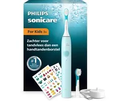 Philips Sonicare For Kids Elektrische Tandenborstel – Voor Kinderen vanaf 3 Jaar, Sonische Technologie, 2 Poetsstanden, 2 Mini Opzetborstels, 2-Minuten Timer & Stickers voor Extra Poetsplezier, HX6500/23