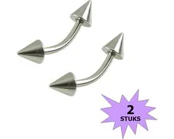 Fako Bijoux® - Wenkbrauw Piercing - Spike - 4mm - Zilverkleurig - 2 Stuks