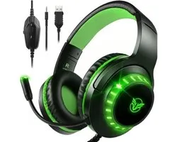 StayPowered Gaming Headset - Ultiem Geluid & Comfort - Noise Cancelling Microfoon - Surround Sound - Multi-platform Compatibel - Plug & Play - Ergonomisch Design - LED Verlichting - Zwart/Groen - Levering Sneller dan Aangegeven!
