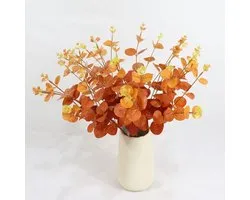 Branches Eucalyptus Artificielles - Fausses Feuilles - Décoration Automne - Résistant UV et Eau - 47cm Haut - Orange