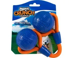 Chuckit! Crunch Ball Duo Tug - Hondenspeelgoed - Chuckit bal - Apporteerspeelgoed - Knisperend - Oranje/Blauw - Medium - ø 6 cm