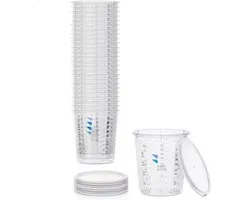 BenBow Professionele maatbeker 25 x 1370 ml met 3 x deksel, mengbeker met veelzijdige schaalverdeling voor hars, epoxyhars en lak, beker met schaal, lakmengbeker, maatbeker, lakbeker, wegwerpmengbeker