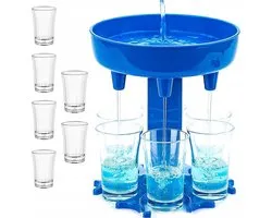 MOZY - Distributeur de Shot - Distributeur de shots - 6 verres - Verres à shot - Bec verseur - Jeu - Fête - Remplissage de verres à shot - Distributeur d'alcool - Fontaine à shot