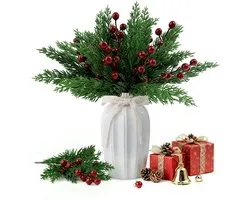 Morofme 45pcs Christmas Berries Red Stem Evergreen Pine Branches Christmas Skewers Holly Handle Craft Winter Holiday - ShopVlot