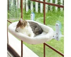 DOWO® - Panier pour chat pour la fenêtre - Wit - Hamac pour chat pour fenêtre - Lit pour chat - Hamac pour chat - Coussin pour chat - avec tapis lavable et jouet pour chat !