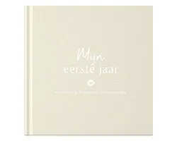 Fyllbooks - Baby Boek Mijn Eerste Jaar - Invulboek Baby - Linnen Cover - Beige - Geschikt voor alle Gezinssamenstellingen