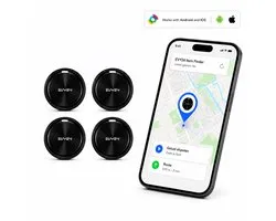 Evy24 GPS Tracker Pro 4 stuks - Werkt met Apple Find My & Android Find My Device - Tag Tracker - Sleutelzoeker - Item Finder - Smart Tracker - Bluetooth GPS Tracker voor Sleutels, Tas en Koffer
