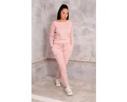 Warme Gebreide Loungewear Set Dames Roze Sweatshirt Bijpassende Roze Legging, Zachte en Comfortabele Set Maat L