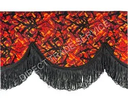 Ruban de fenêtre en peluche danoise rouge de 12 cm de haut avec franges noires, avec Velcro pour camion, tracteur, fourgon, caravane, etc.
