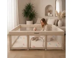Broyari® Grondbox Baby 120x180 cm – Binnen 2 Seconden Inklapbaar – Inclusief Speelmat & 50 Speelballen – Opvouwbare Baby Speelbox – Kinderbox – Playpen – Beige