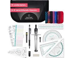 Geodriehoeken & Passer Set – Zwart etui met liniaal, gum, sjabloon en formules