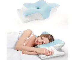 Oreiller - Oreiller Orthopédique en Mousse à Mémoire - Coussin Cervical Butterfly Sleep Bleu Clair Confortable - Récupération Lente et Oreiller Cervical - Idéal pour le Soutien du Cou et le Sommeil Profond - Bleu