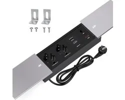 Sliding Cover Desk Socket, Built-in Socket with 2 Sockets, 1 USB, 1 Type C, Network Interface HDMI TD, Aluminium - ShopVlot