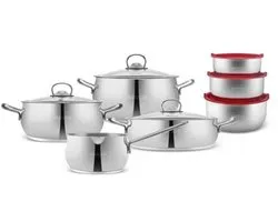 Karaca Stainless Steel Cookware, 13 Piece Storage Containers, Saucepan, Pan Set, Induction Kitchen Cooking Set for Daily Cooking, Elegant Silver Finish Pots and Pans Set