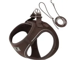 Small Combination - Hondentuigje met Handsfree Riem - Easy-On Instaptuigje - Reflecterend Hondenharnas - Leiband - Marron - XXXS