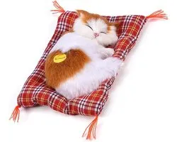 Adorable Sleeping Cat with Soft Mat Bed and Simulated Sound, Stuffed Plush Toys Most Popular Holiday Gift for Preschool Boys and Girls(Yellow + White)