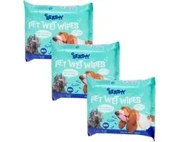 Lingettes humides pour animaux de compagnie - Bleu - Set de 3 - 90 pièces - Pet wipes - Petwipes - Lingettes de nettoyage pour chiens / chats