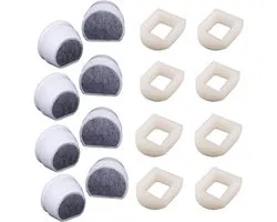 Verpakking van 16 stuks schuimprefilters en koolstoffilters - geschikt voor PetSafe Drinkwell INOX 360 Avalon Pagoda Ocean View-fonteinen en Sedona-fontein- en kattenfonteinfilters