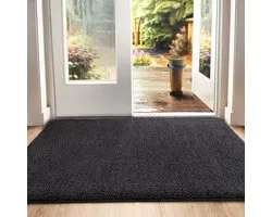 Deurmat, antislip barrièrematten voor binnen en buiten, super absorberend entreetapijt, machinewasbaar, zachte vloermat, tapijt, zwart-grijs, 40 x 60 cm