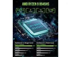 Mini Desktop PC Ryzen 9 8945HS - 32 GB DDR5 RAM - 2 TB PCIe 4.0 SSD - Mini-PC - Gaming - Windows 11 Pro