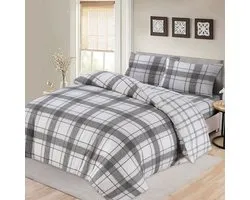 Bed Glow & Apparel – Parure de lit double (housse de couette 200 x 200 cm et 2 Taies d'oreiller 60 x 70 cm) – 100 % flanelle – Gris chiné