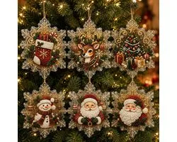 6 Stuks Kerst Diamond Painting Hanger - Kerst Diy Suncatcher - Diamond Painting Kersthanger - Diy Diamond Art Kit - Kerstornamenten - Kerstdecoratieset - Complete Set Accessoires - Voor kerstboom, Deur, Raam en Muur