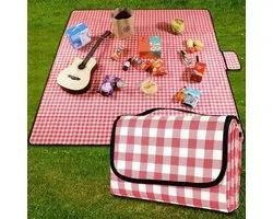 GUSUWU Picknickdeken waterdicht strandtapijt-picknickmat wasbaar lichtgewicht-roodgeruit-200 cm x 200 cm-wandelen-reizen