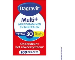Dagravit Totaal 30 Multivitaminen - Vitamine A, C en het mineraal selenium ondersteunen het afweersysteem - 200 dragees